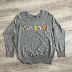 Torrid size 1 Sequined "CHEERS" Sweater, Pullover NWT 100% Cotton